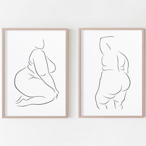 Curvy Woman Line Art Set Of 2, Body Positive Wall Art Set Of Two, Plus Size Woman Prints, Thick Girl Line Drawing, Chubby Woman Poster