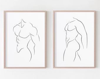 Man Line Art Set Of 2, Male Body Print Set Of Two, Abstract Man Poster, Male Figure Wall Art, Man Silhouette Artwork, Printable Wall Art