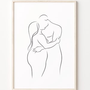 Body Positive Paar Wandkunst, Kurvige Frau und Mann Druck, Minimalistische Liebe Poster, Abstrakte Romantische druckbare Wandkunst
