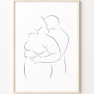Körper Positive Wandkunst, Umarmendes Paar Line Art, Kurvige Frau und Mann Poster, Minimalistische romantische Druck, Abstrakte Liebe druckbare Wandkunst