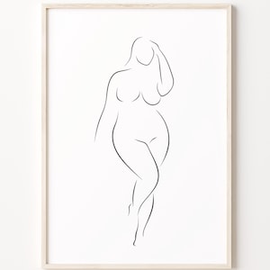 Curvy Woman Line Art, Body Positive Wall Art, Plus Size Woman Poster, Abstract Female Silhouette Print, Feminine Printable Wall Art