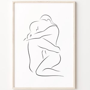Couple Line Art, Man And Woman Wall Art, Romantic Poster For Bedroom, Minimalist Kissing Print, Abstract Love Printable Wall Art