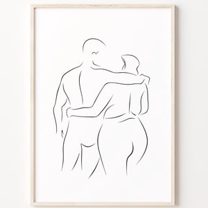 Body Positive Paar Wandkunst, romantische Linie Kunst, Abstrakter Mann und Frau Poster, Minimalistische Liebe druckbare Wandkunst
