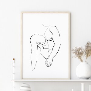 Einlinie Kunst Mann männliche Körper druck nackter Mann | Etsy