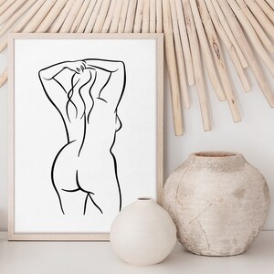 Body Positive Art, Curvy Woman Line Art, Plus Size Woman Print, Thick Girl Drawing, Female Back Poster, Woman Silhouette Artwork