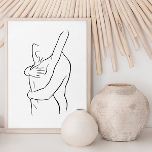 Paar Linie Kunstdruck, Umarmung Linie Zeichnung, Abstrakte romantische Schlafzimmer Wandkunst, Minimalistisches Liebesplakat, Mann und Frau Druck