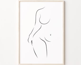 Curvy Woman Silhouette Print, Body Positive Art, Thick Woman Wall Art, Minimalist Female Figure Poster, Plus Size Woman Drawing