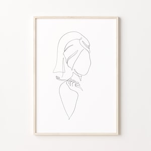 Frau mit Zahnbürste Druck, Badezimmer Zeichnung, Waschraum Wandkunst, Frau im Handtuch Poster, minimalistische Bad Linie Kunst zum ausdrucken