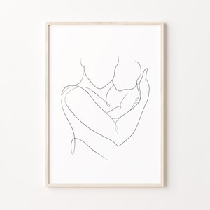 Arte lineal de madre y bebé, impresión de madre e hijo, póster de maternidad, dibujo lineal de recién nacido, arte mural familiar abstracto, obra de arte minimalista para guardería