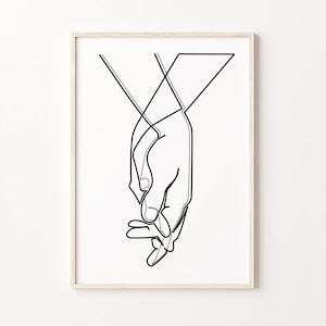 Holding Hands Art, Abstract Couple Hands Poster, Minimalist Love Art, Over Bed Wall Art, Romantic Art For Bedroom, Finger Print