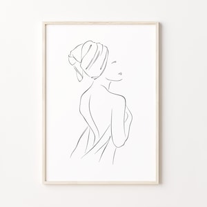 Woman In Bathroom Print, Woman In Towel Line Art, Female Back Line Drawing, Minimalist Bath Room Wall Art, Abstract Feminine Poster
