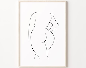 Curvy Woman Line Art Print, Body Positive Poster, Thick Girl Wall Art, Plus Size Woman Drawing, Body Positivity Art, Female Back Print