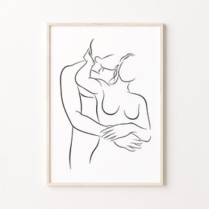 Paar Kuss Linie Kunstdruck, Mann küsst Frau Wandkunst, romantische umarmt Linie Zeichnung, abstrakte Liebe Poster druckbare
