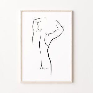 Man Back Line Art Print, Naked Male Figure Printable Wall Art, Abstract Man Body Poster
