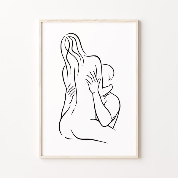 Couple Hug Line Art Print, Abstract Love Print, Hugging Line Drawing, Romantic Man And Woman Poster