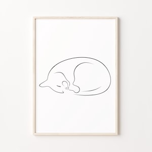 Cat Line Art Print, Minimalist Cat Poster, Sleeping Cat Wall Art, Cute Animal Wall Decor, Cat Lover Printable Wall Art