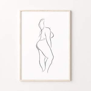 Body Positive Print, Curvy Woman Line Art, Thick Woman Wall Art, Plus Size Woman Art, Naked Female Silhouette Poster, Body Positivity Art