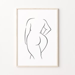 Curvy Woman Line Art Print, Body Positive Poster, Thick Girl Wall Art, Plus Size Woman Drawing, Body Positivity Art, Female Back Print