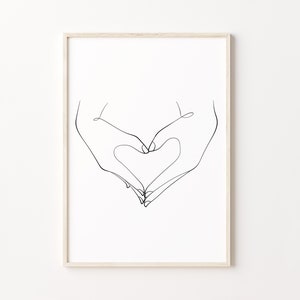 Heart Hands Print, Hodling Hands Line Art, Minimalist Love Poster, Abstract Couple Hands Wall Art, Romantic Line Drawing,