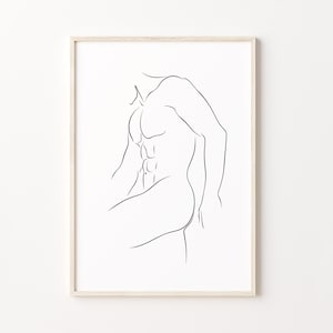 Man Line Art Print, Abstract Male Body Wall Art, Man Silhouette Poster, Minimalist Male Figure Artwork, Printable Wall Art