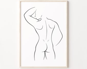 Abstract Man Back Print, Male Figure Line Art, Naked Male Body Poster, Minimalist Man Wall Art, Male Silhouette Drawing Printable
