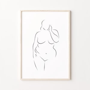 Curvy Woman Line Art, Body Positive Print, Plus Size Woman Poster, Abstract Female Body Printable Wall Art
