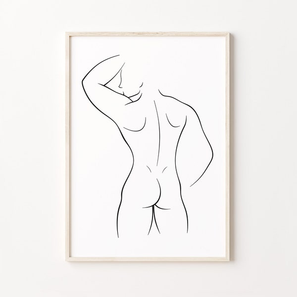 Abstract Man Back Print, Male Figure Line Art, Naked Male Body Poster, Minimalist Man Wall Art, Male Silhouette Drawing Printable