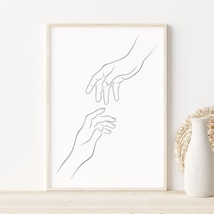 Hands Line Art, Romantic Wall Art For Bedroom, Couple Hands Print, Abstract Love Artwork, Minimalist Lovers Hands Poster