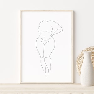 Bochtige vrouw zeer fijne tekeningen, body positive print, plus size vrouw kunst aan de muur, body positivity poster, mollig meisje artwork, dikke vrouw kunst