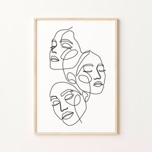 Feminist Art, Abstract Face Print, One Line Poster, Minimalist Woman Art, Female Line Drawing, Minimal Girl Print, Continuous Line Art Faces