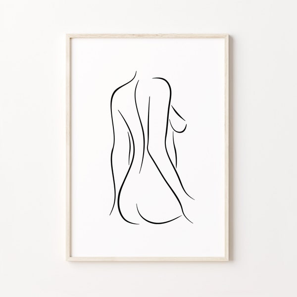 Female Back Line Art, Woman Body Print, Abstract Feminine Poster, Woman Figure Line Drawing, Printable Wall Art