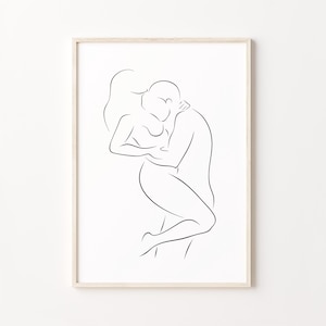 Arte lineal de pareja, impresión de hombre y mujer, arte mural romántico, póster de amor abstracto, arte mural minimalista imprimible de pareja