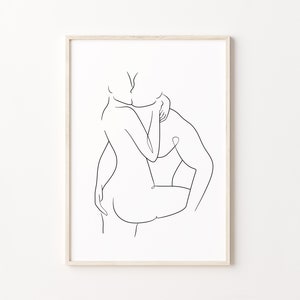 Paar Linie Kunst, Abstrakter Kuss Druck, Umarmen Linie Zeichnung, Schlafzimmer Romanitisches Poster, Minimalistische Mann und Frau Wand Kunst zum Ausdrucken
