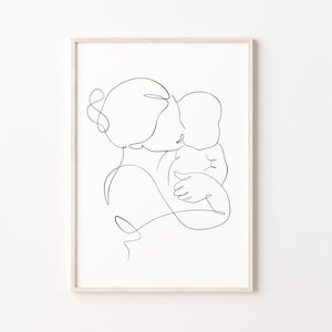 Mom And Baby Line Art Print, Mother And Child Wall Art, Newborn Line Drawing, Motherhood Poster, Minimalist Nursery Artwork Baby Boy Girl