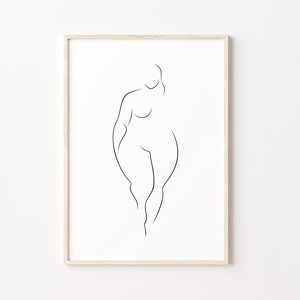 Body Positive Print, Curvy Woman Line Art, Plus Size Woman Wall Art, Thick Woman Poster, Minimalist Female Silhouette Printable Wall Art