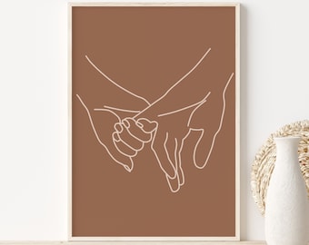 Holding Hands Print, Minimalist Love Poster, Abstract Couple Print, Romantic Bedroom Art, Line Art Lovers, Terra Cotta Print, Above Bed Art