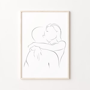 Kissing Couple Print, Hug Line Art, Man And Woman Wall Art, Abstract Love Wall Art, Romantic Printable Wall Art