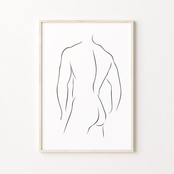 Male Back Print, Man Line Art, Male Figure Poster, Man Silhouette Wall Art, Abstract Man Artwork, Printable Wall Art