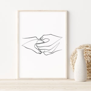 Holding Hands Line Art, Finger Print Art, Minimalist Couple Art, Abstract Love Poster, Lovers Hands Drawing, Romantic Bedroom Wall Art