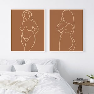 Body Positive Line Art Set Of 2, Curvy Woman Line Drawing, Feminine Wall Art, Minimalist Female Body Poster, Woman Figure Outline Artwork