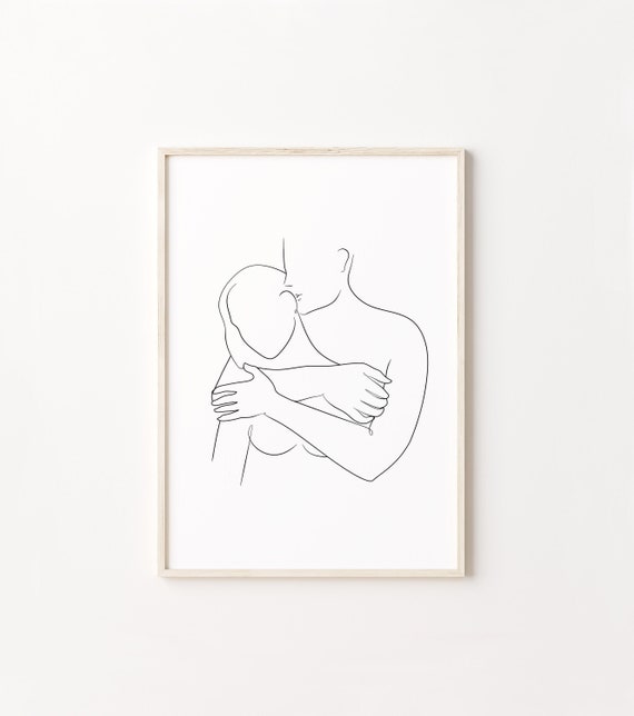 Abstract Couple Line Art Romantic Poster Couple One Line Art Body Couple  One Line Drawing Love Line Art Print Hugs Line Art Minimalist 
