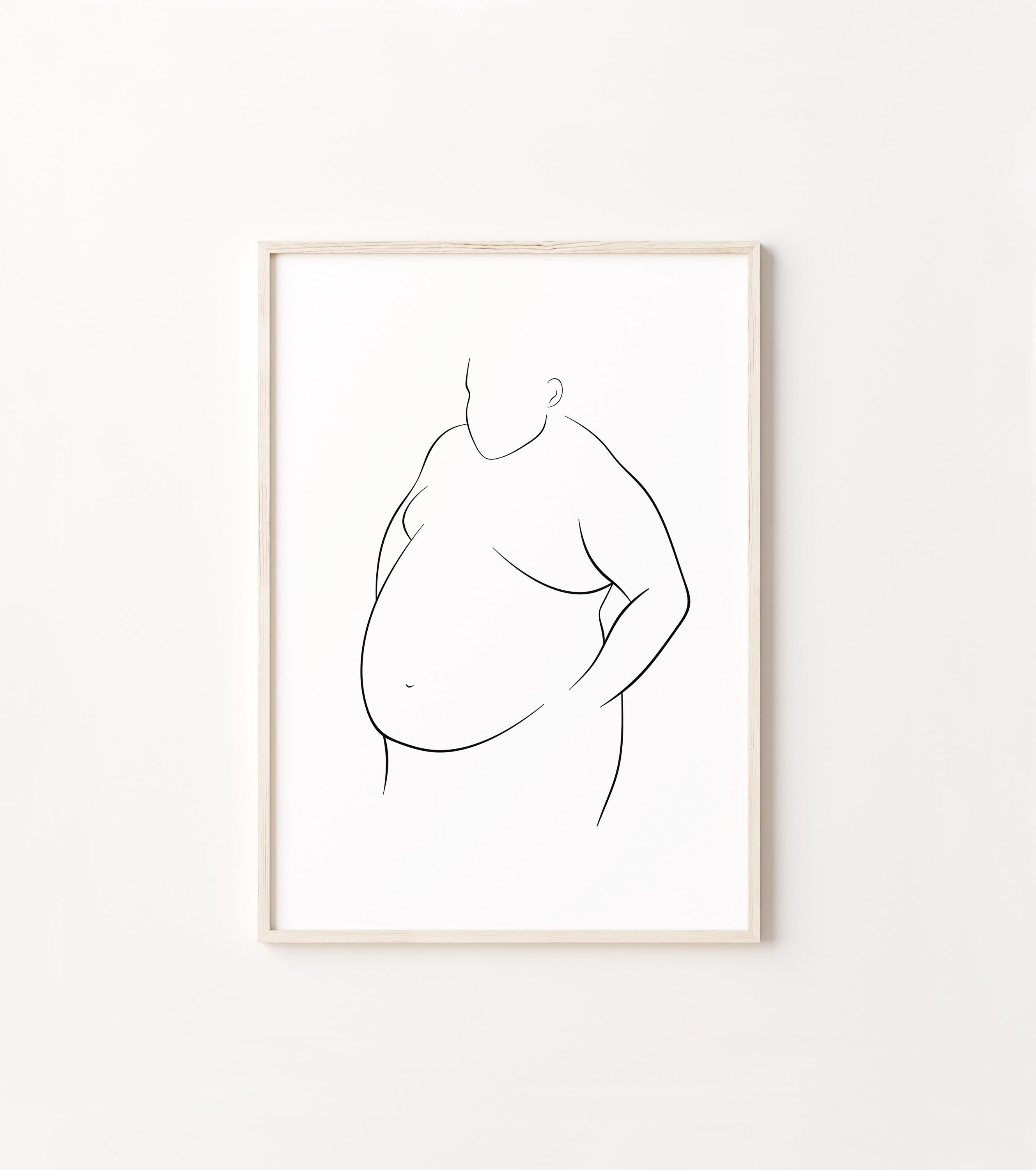Art mural homme potelé, art positif pour le corps, impression homme grande taille, poster homme épais, art mural imprimable minimaliste corps masculin