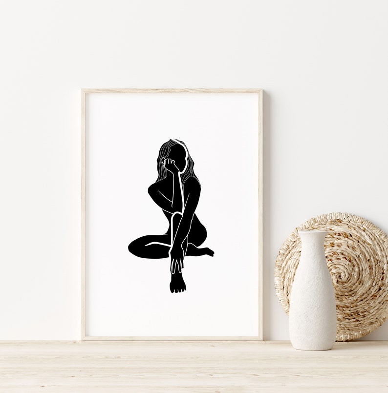 Female Body Outline Wall Art Minimalist Woman Print Abstract Etsy
