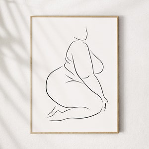 Body Positive Line Art, Plus Size Body Art, Thick Woman Art, Chubby Female Print, Curvy Woman Poster, Naked Silhouette Artwork