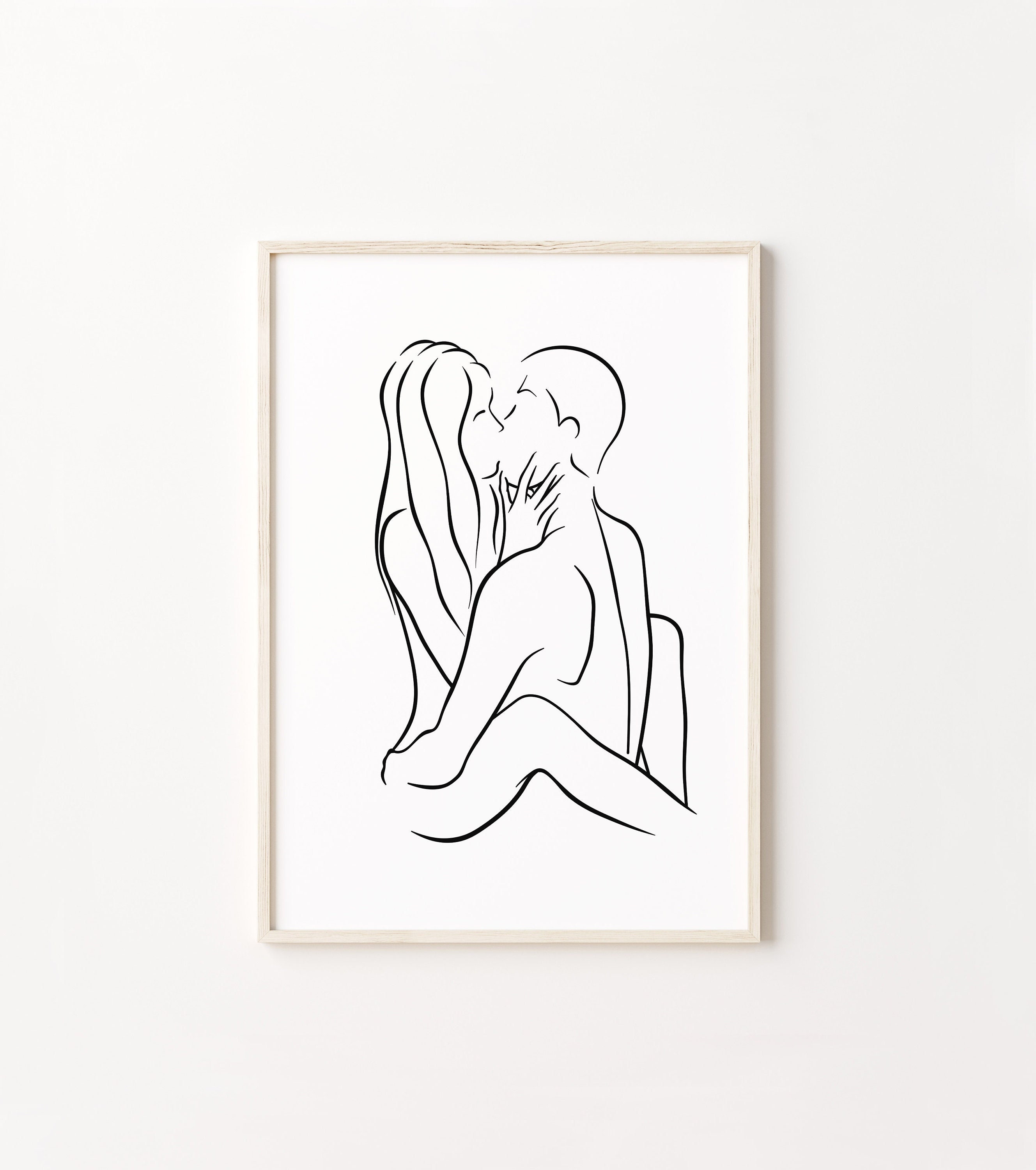 Intimate Art Couple Kiss Line Art Romantic Wall Art Romance 