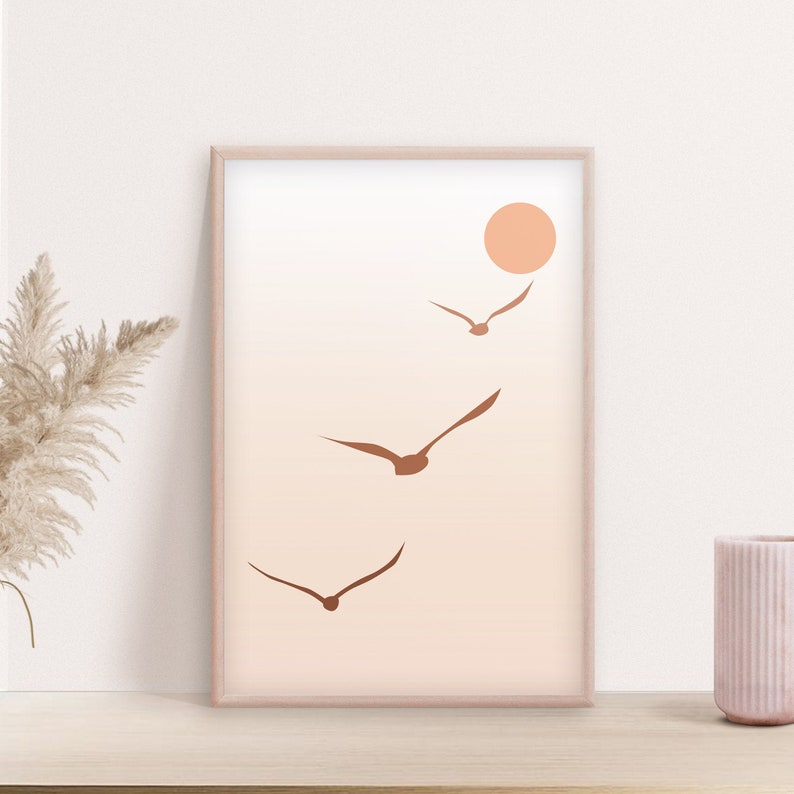Minimalist Birds Print Abstract Sunset Poster Minimal | Etsy