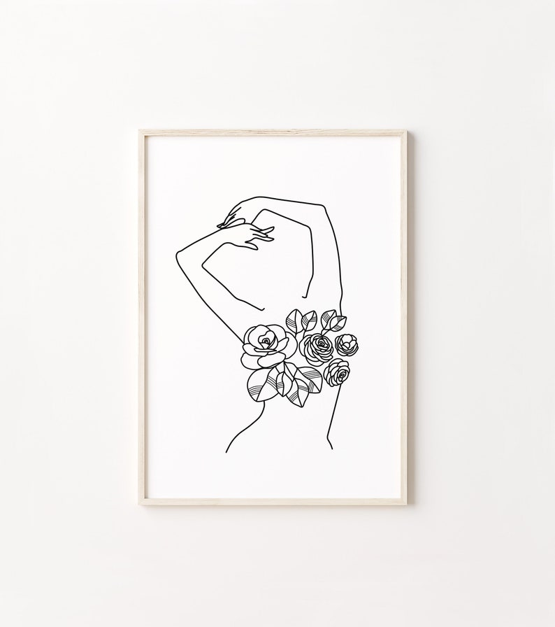 Flower Woman Line Art Floral Body Print Feminine Wall Art Etsy