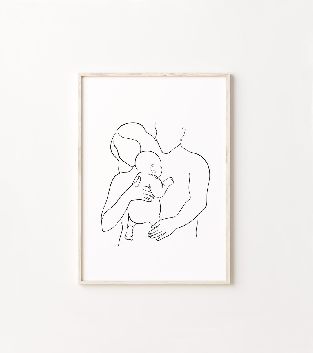 Family Line Art Print, Mom and Dad Wall Art, Baby Line Drawing ...