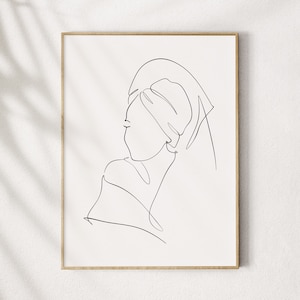 Stampa artistica con una riga per il bagno, poster di una donna in asciugamano, arte murale minimalista per il bagno, stampa di una donna in bagno, disegno astratto di una silhouette femminile