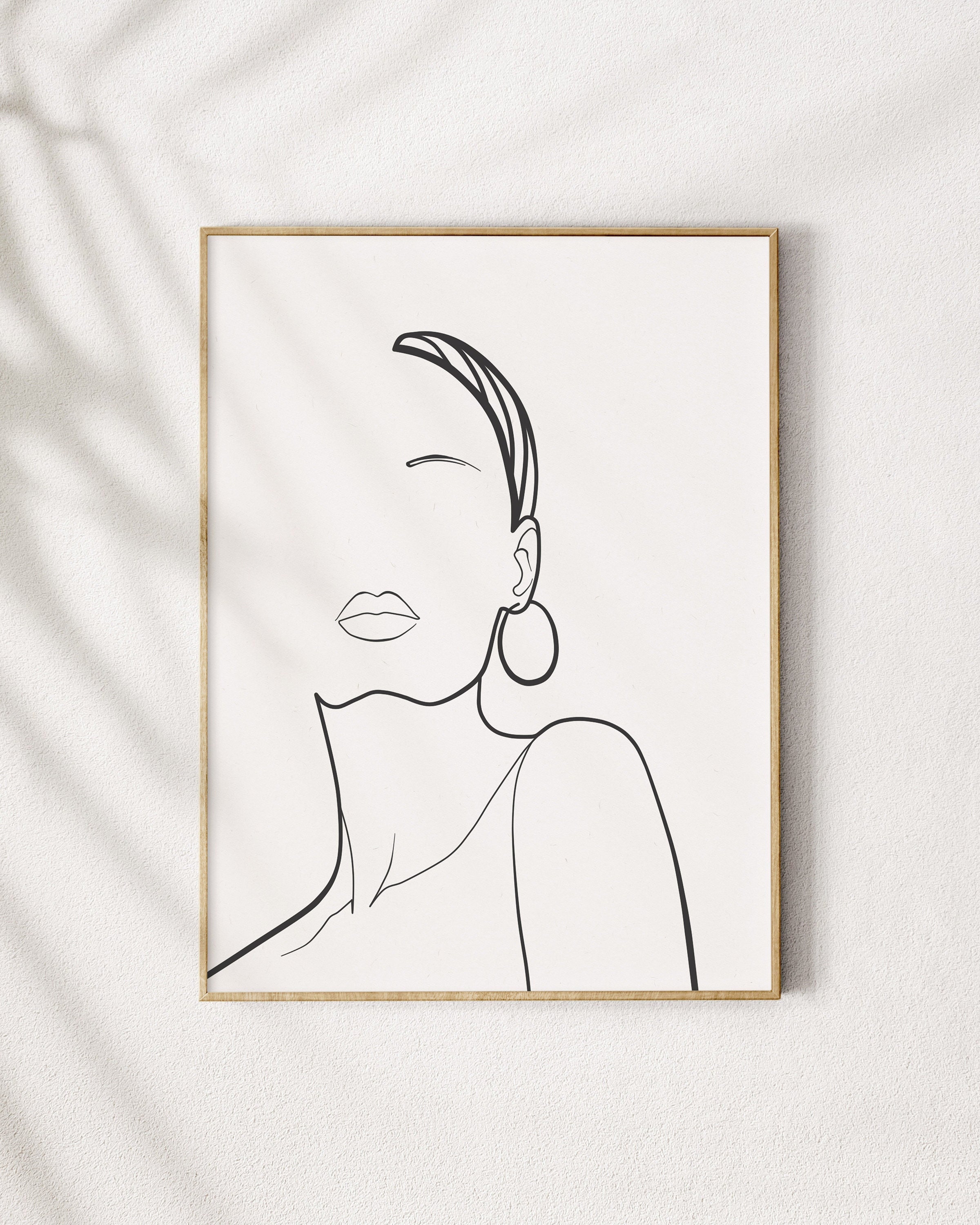 Hands and lips PRINTABLE, Minimal female face drawing, gifts for